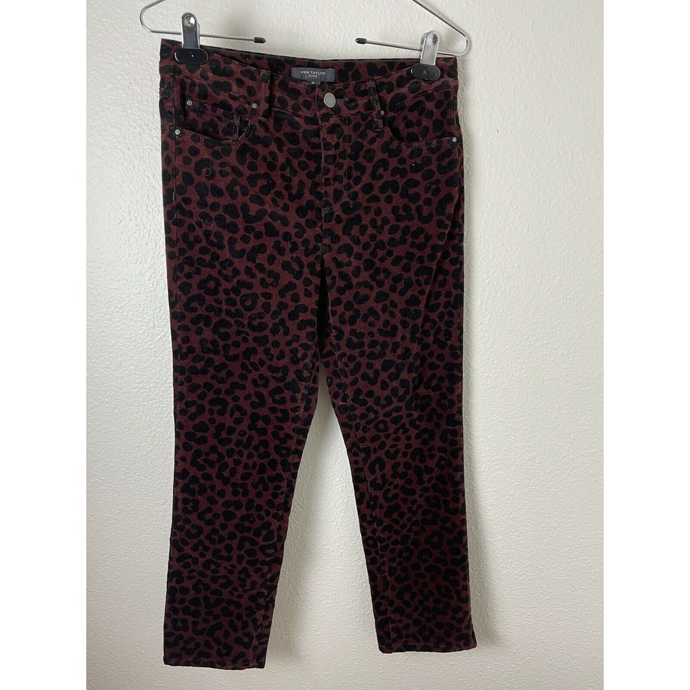 Ann Taylor Women Pants, High Rise Straight Velour Animal Cheetah Print, Sz 4P